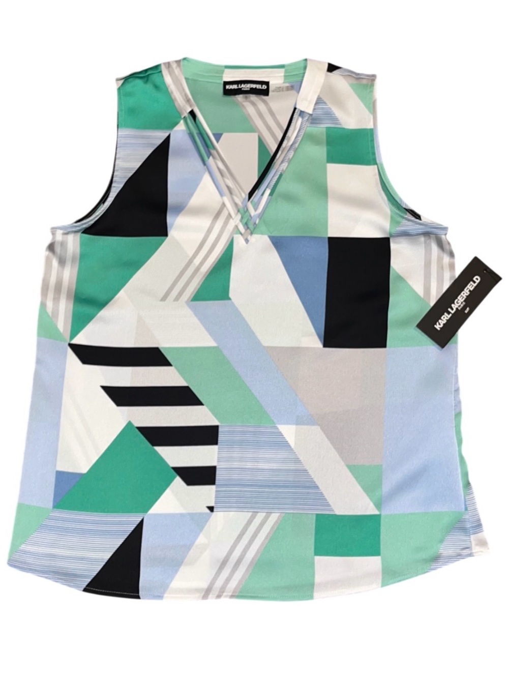 Karl Lagerfeld Paris Suit Green Blue Geo Sleeveless Top Blouse NWT Small Shell
